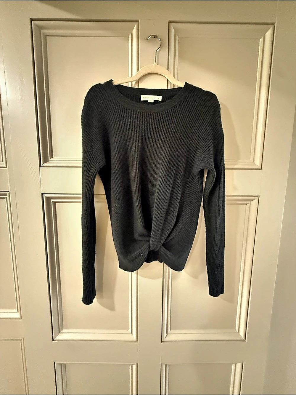 LoveStitch Ribbed Front Knot Sweater in Black Size Small Like New